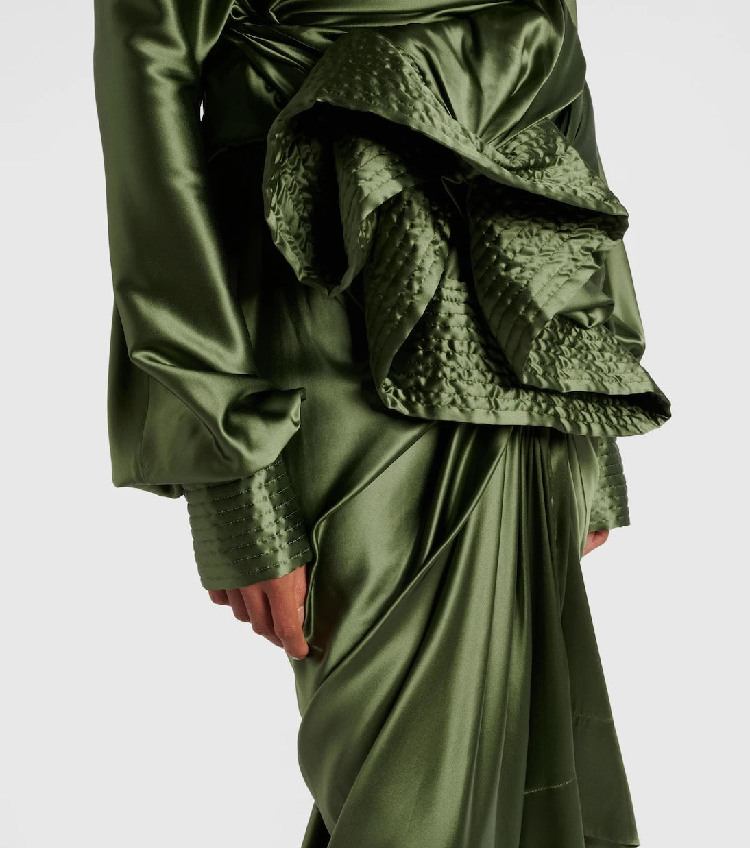 Dries Van Noten - Gathered silk-blend satin midi skirt