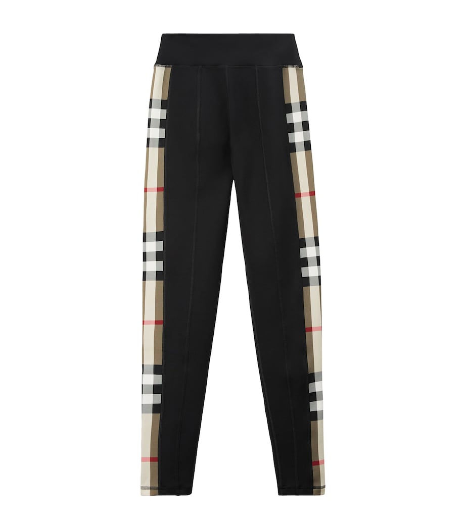 Black Stretch-Jersey Check-Trim Leggings