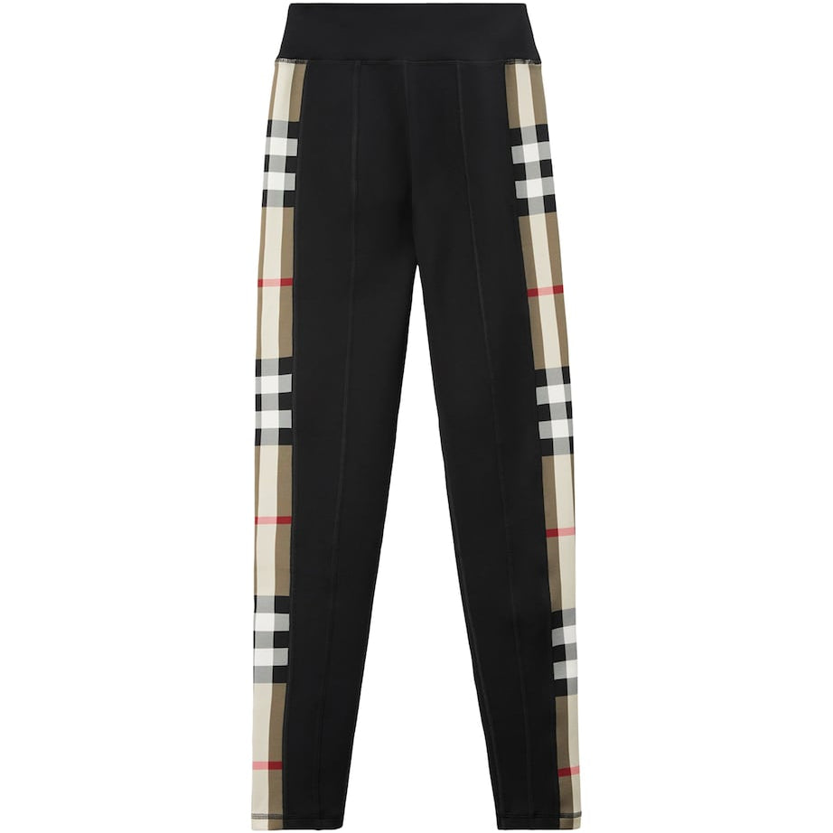 Black Stretch-Jersey Check-Trim Leggings