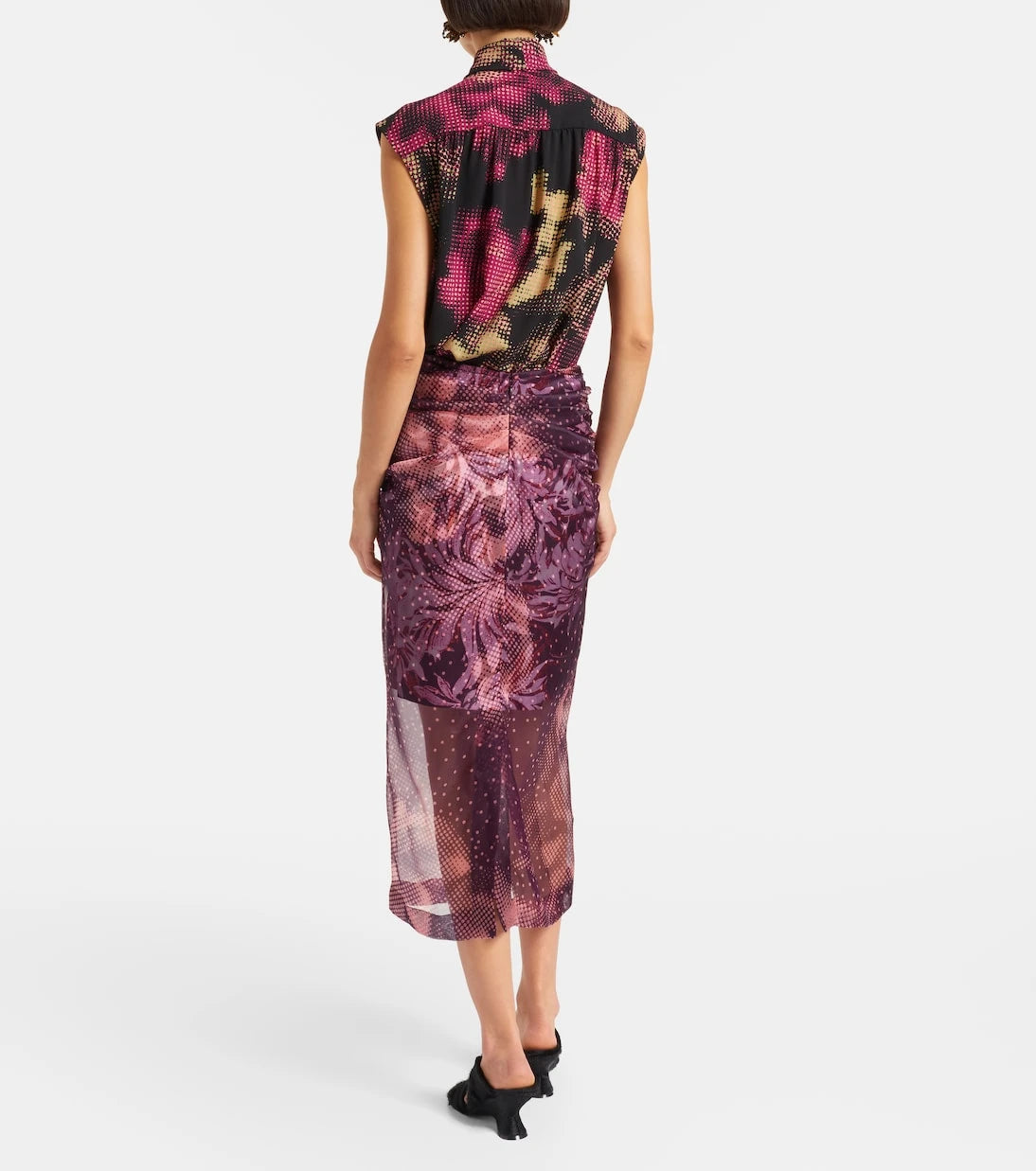 Dries Van Noten - Layered printed silk-blend midi skirt