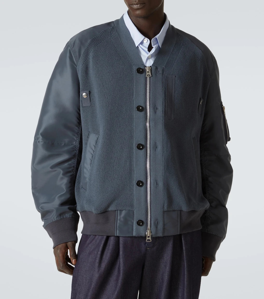 Sacai - Paneled knitted twill blouson