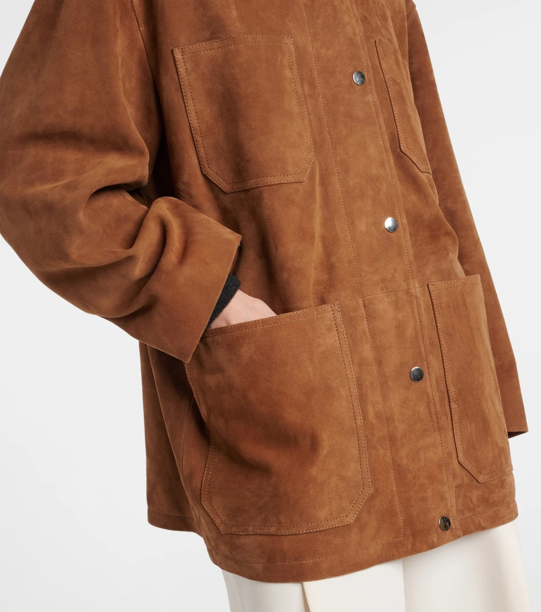 Nour Hammour - Barn leather-trimmed suede jacket