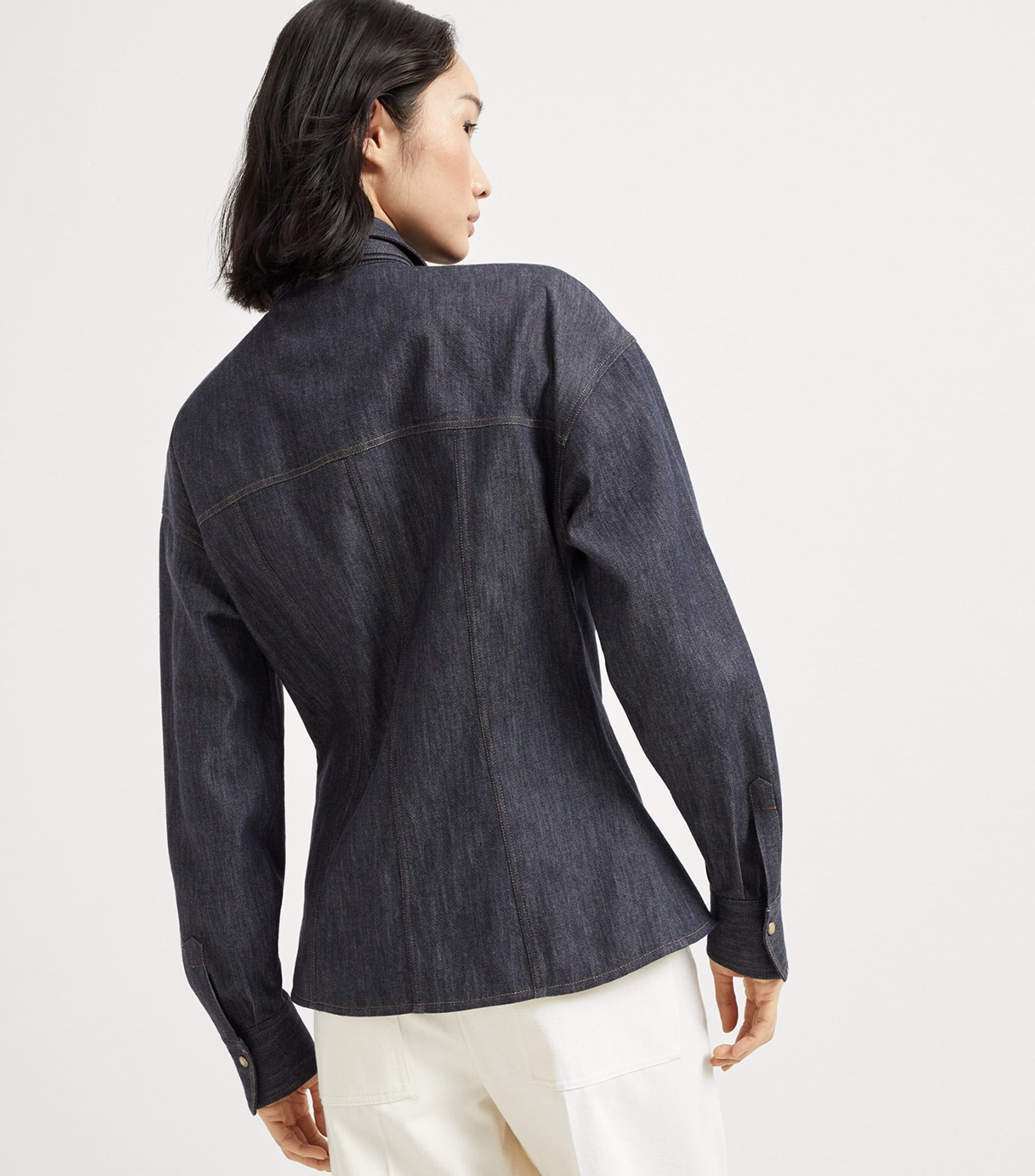 Brunello Cucinelli Blue Denim Pussybow Shirt