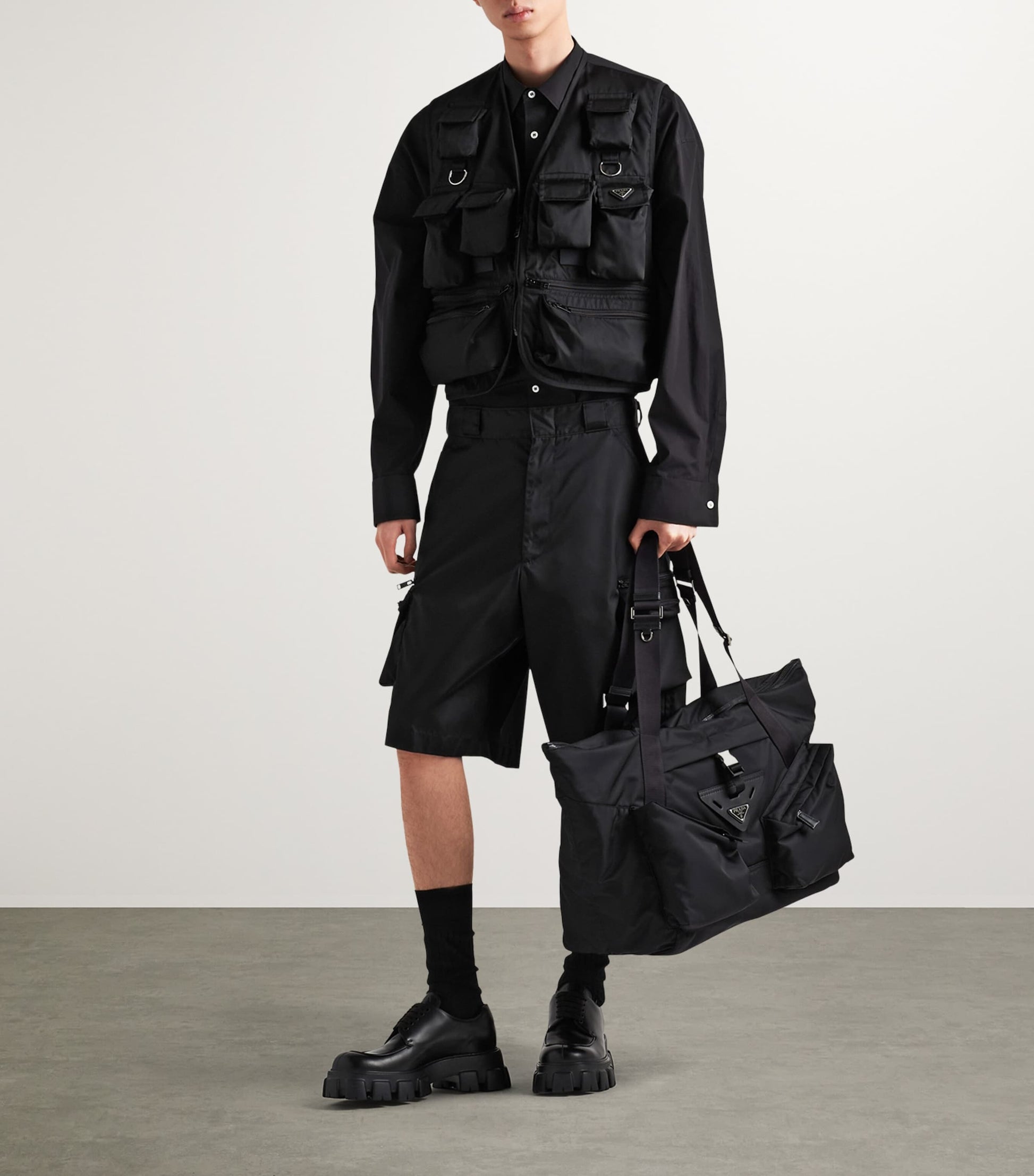 Leather and Renylon Travel Tote Bag