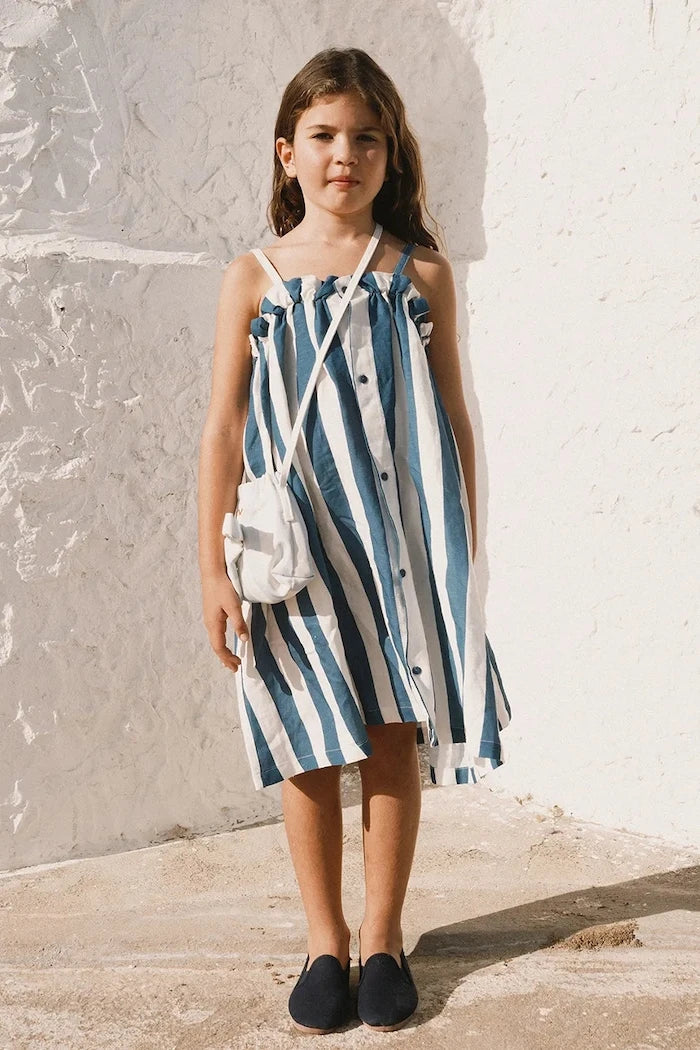 Детска рокля с лен Tinycottons LIGHT NAVY STRIPES DRESS