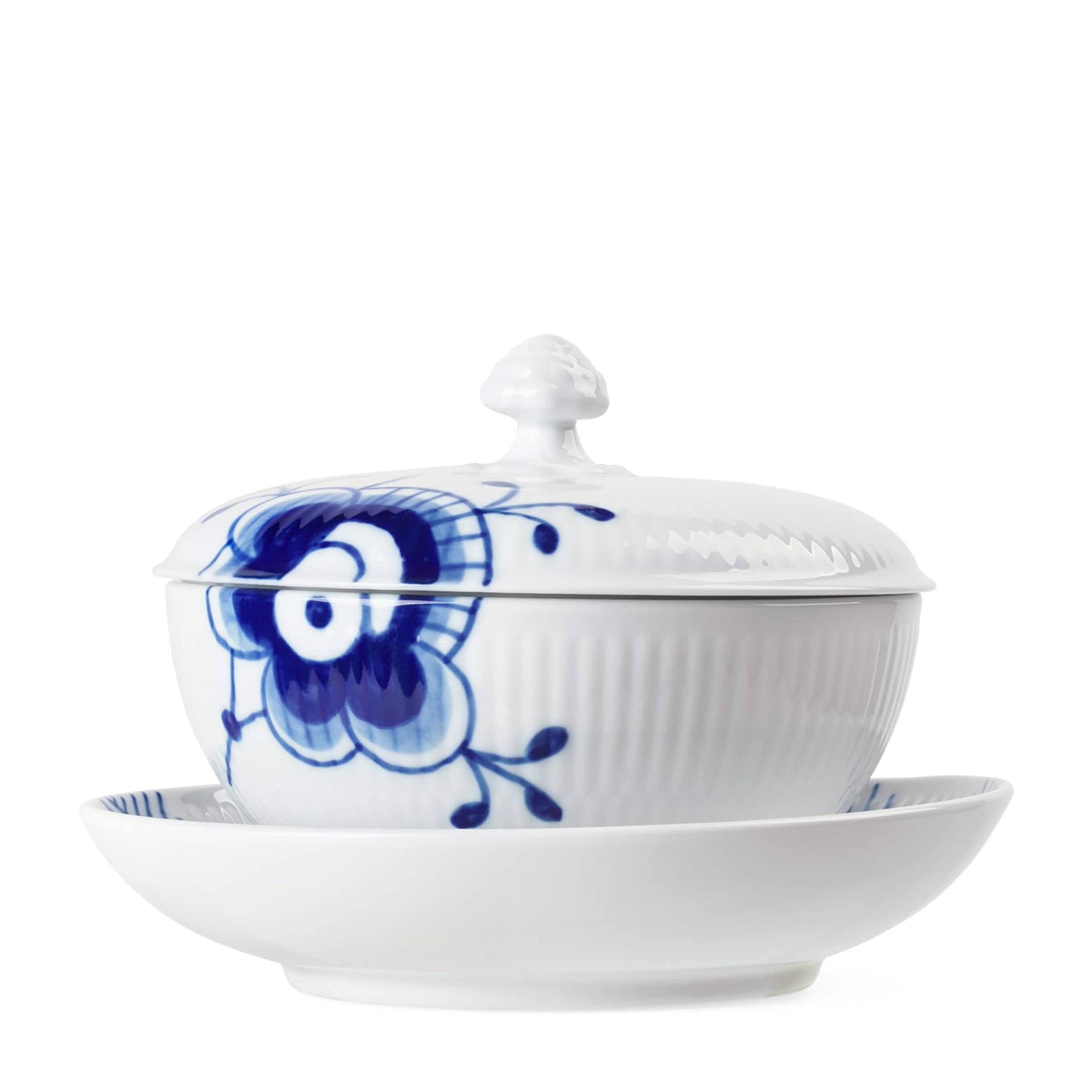 Blue Fluted Mega Bowl with Lid and Saucer (12.5cm)