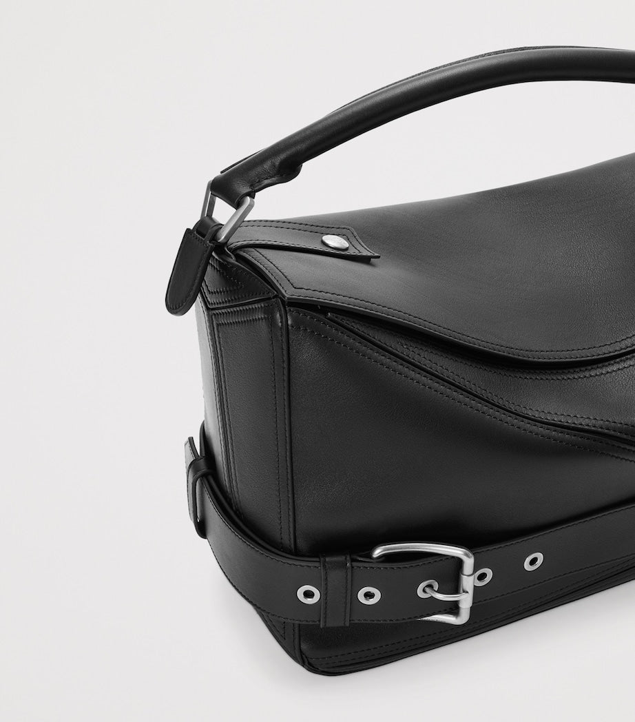 Large Leather Puzzle Biker Top-Handle Bag