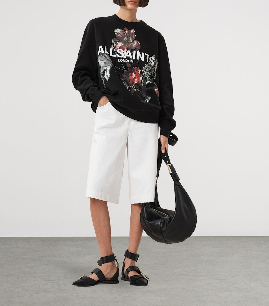 Black Cotton Floral Logo Etta Sweatshirt