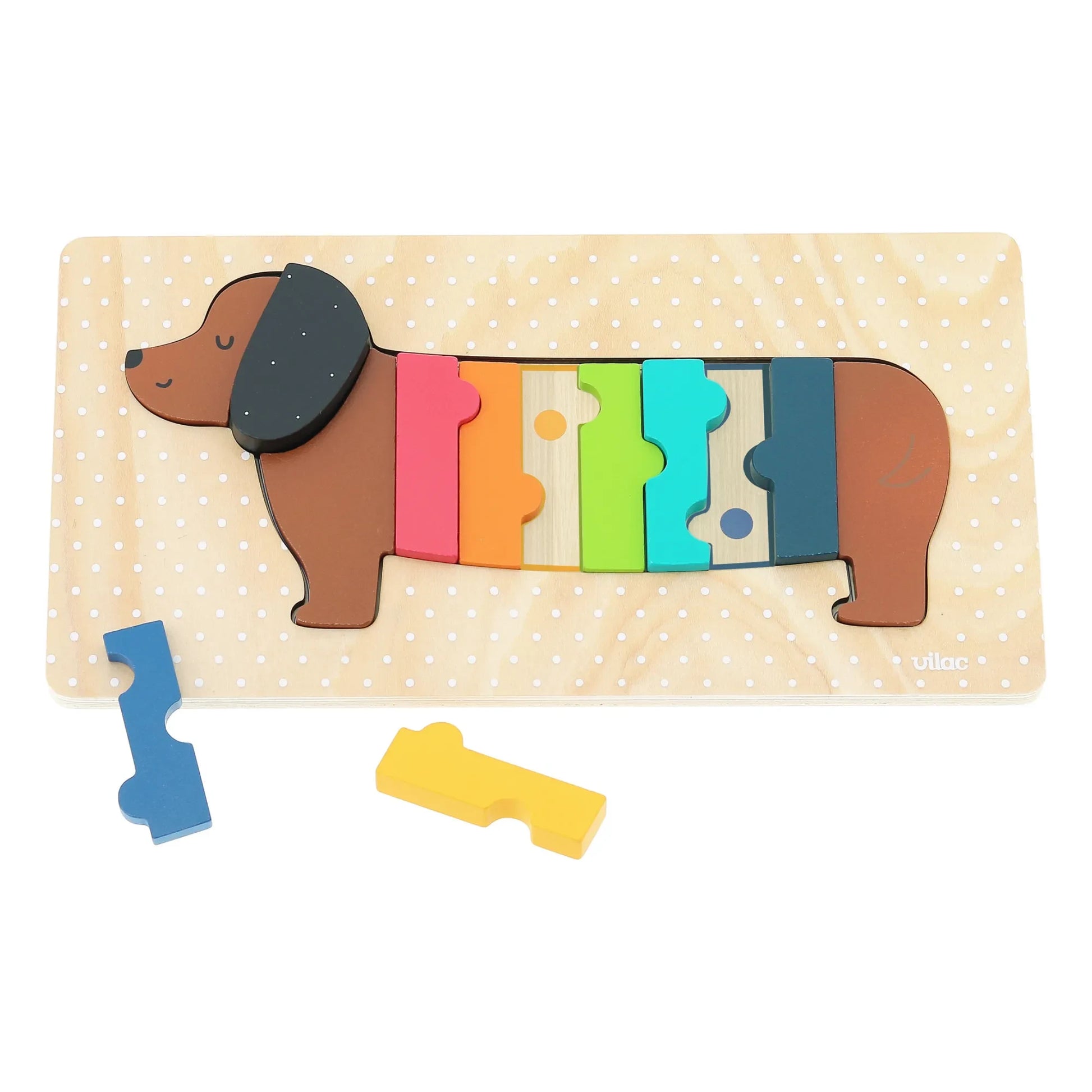 Vilac - Sausage Dog Shape Sorting Puzzle - Andy Westface
