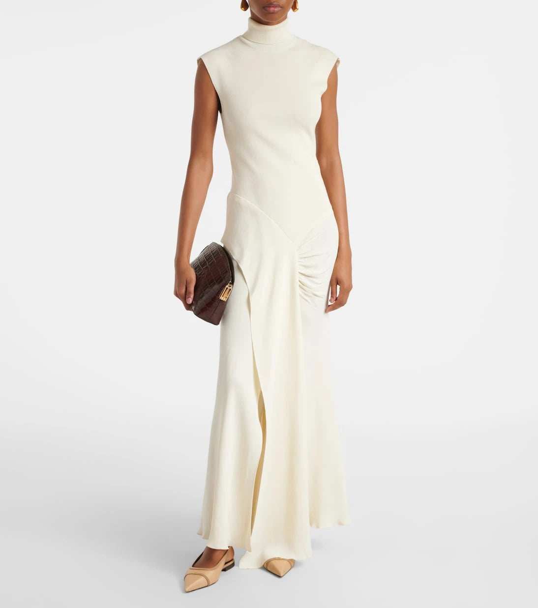 Victoria Beckham - Leather-trimmed raffia slingback flats