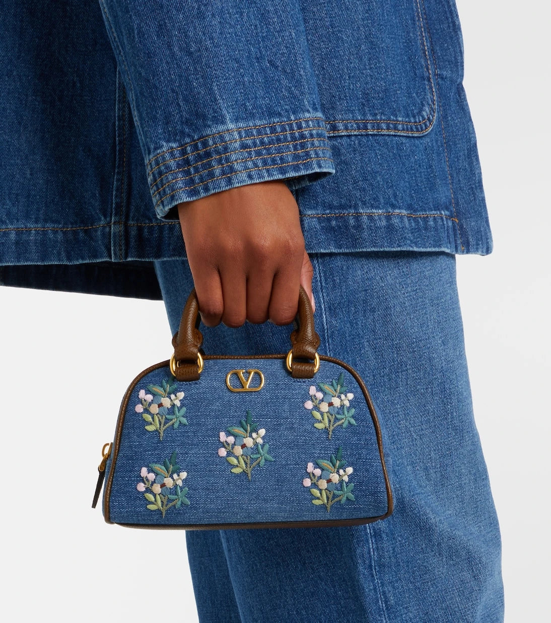 Valentino Garavani - VLogo Mini floral denim top-handle bag