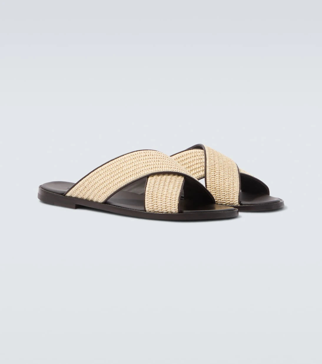 Manolo Blahnik - Otawi leather-trimmed raffia sandals