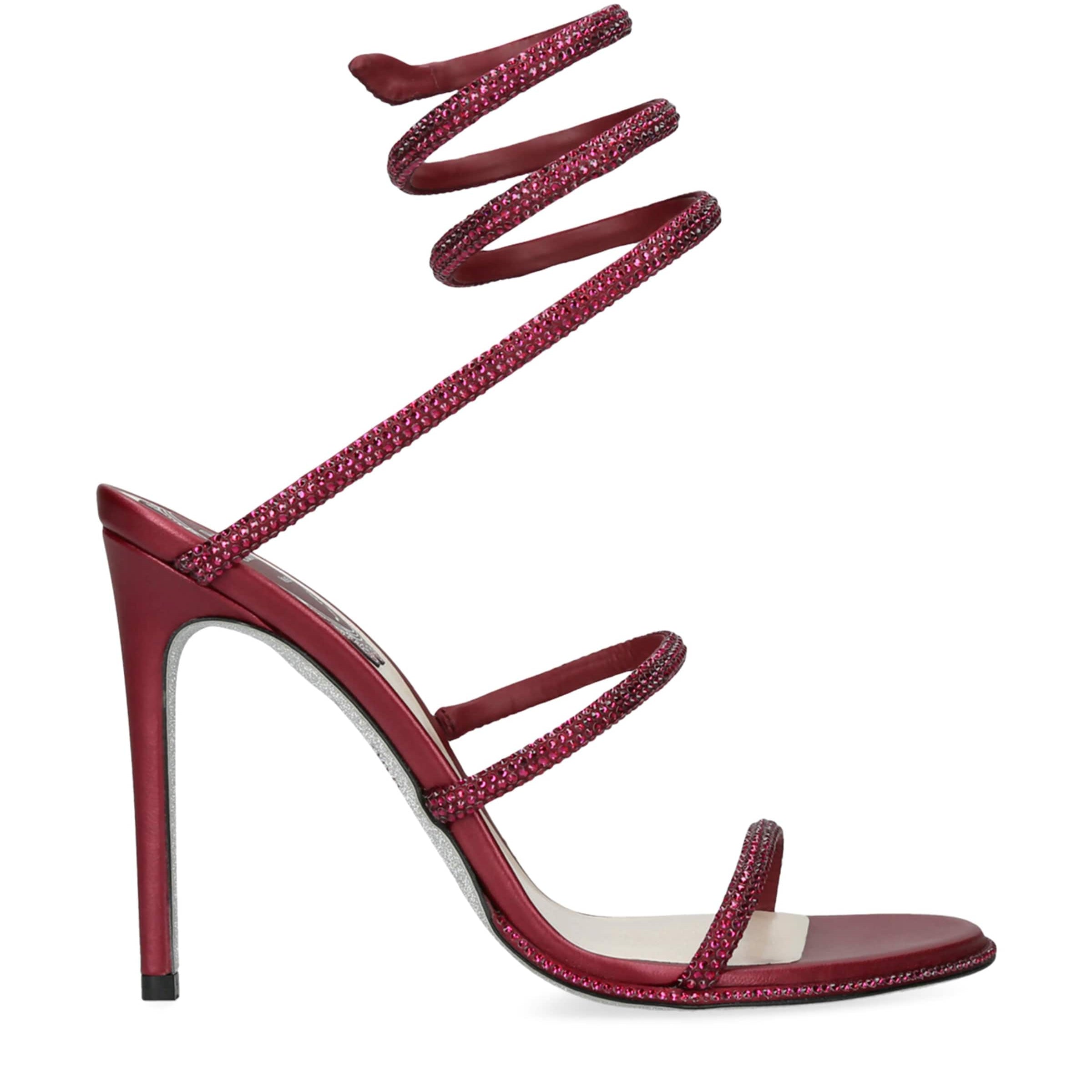 René Caovilla Burgundy Satin Embellished Cleo Heeled Sandals 105