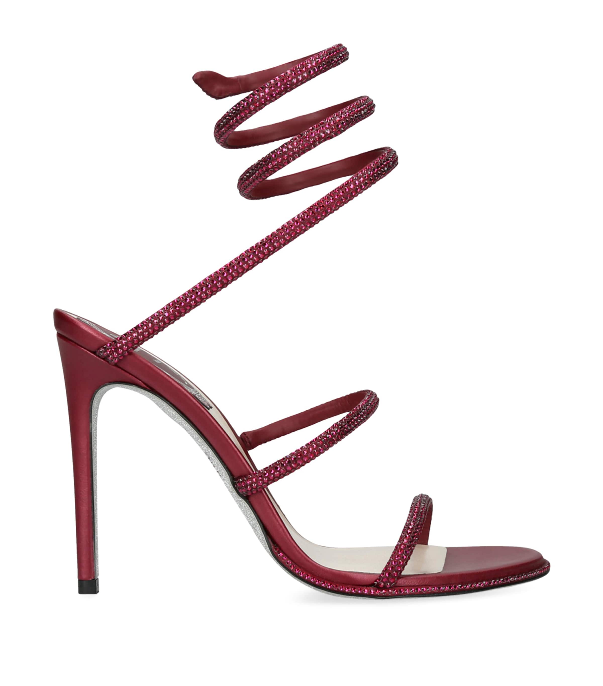 René Caovilla Burgundy Satin Embellished Cleo Heeled Sandals 105