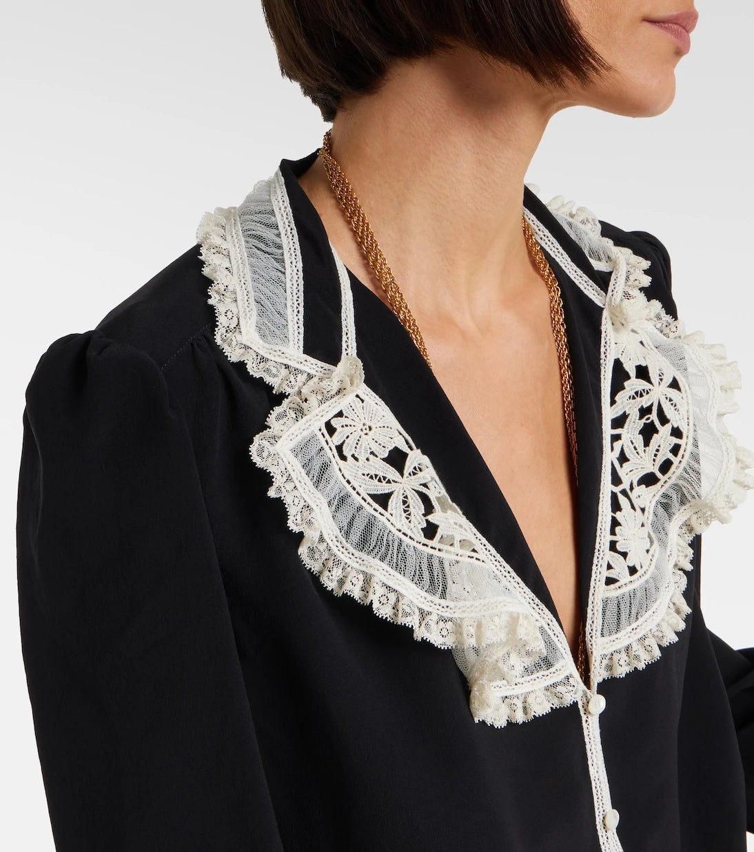 Chloé - Lace-trimmed silk crêpe de chine blouse