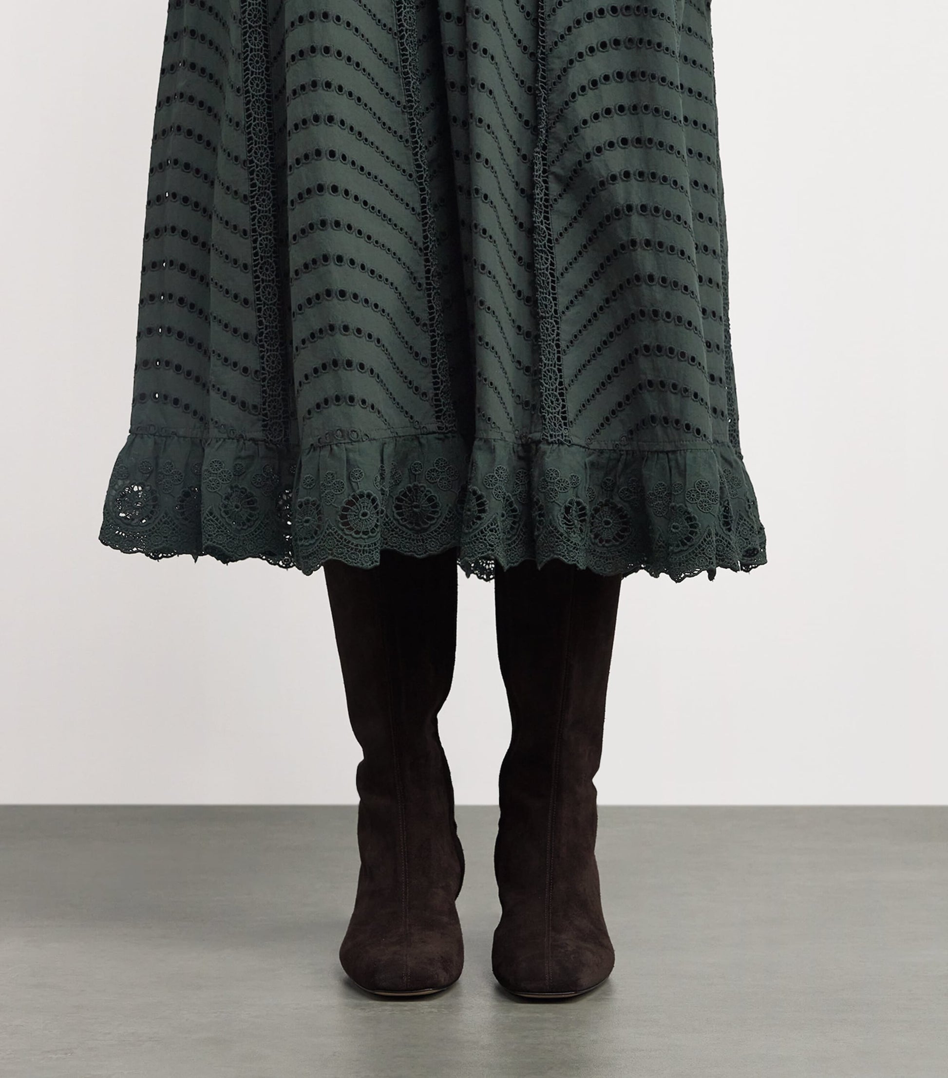 Ulla Johnson Black Cotton Embroidered Olga Midi Dress