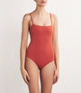 Orange Square-Neck Aquarelle Swimsuit