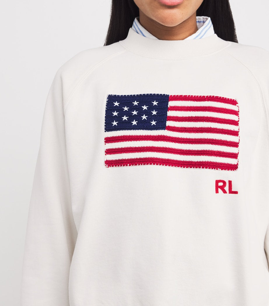 Cotton American Flag Sweatshirt WHITE