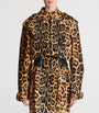 Balmain Brown Suede Leopard Print Bomber Jacket