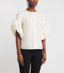 White Silk Gazar Rosette Blouse