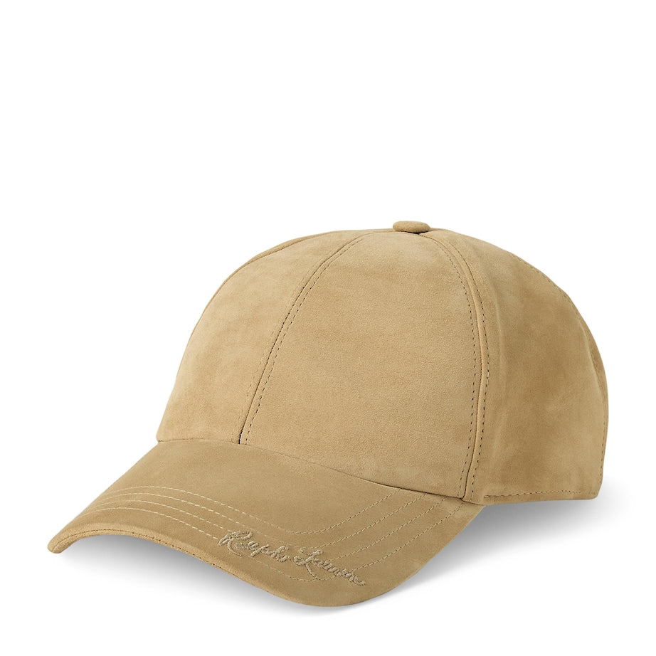 Beige Suede Embroidered Baseball Cap