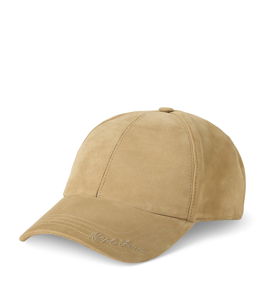 Beige Suede Embroidered Baseball Cap