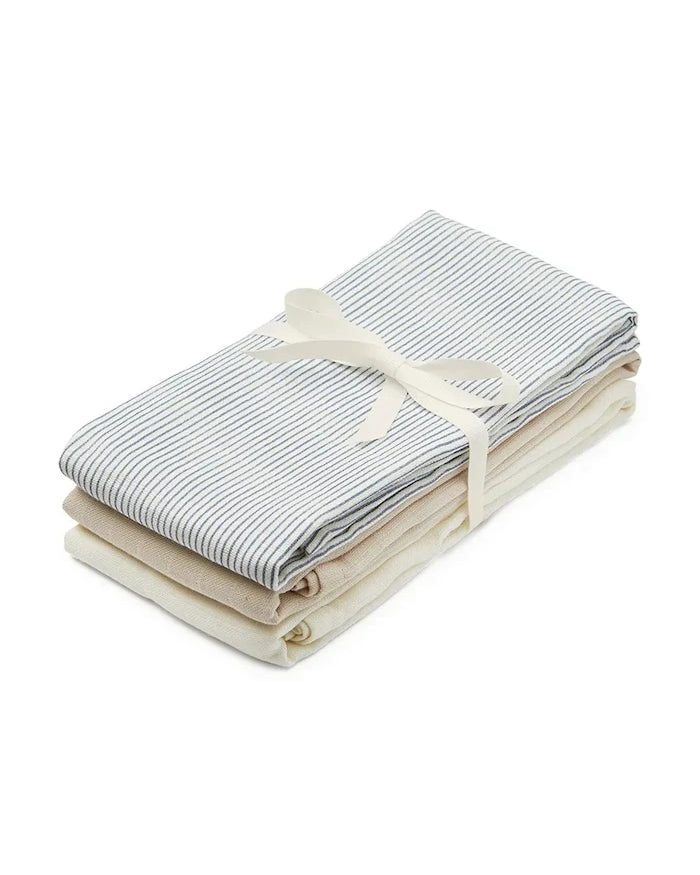 Cam Cam Copenhagen Pamuk Bebek Bezi Classic Stripes Blue, Praline, Creme White 3'lü