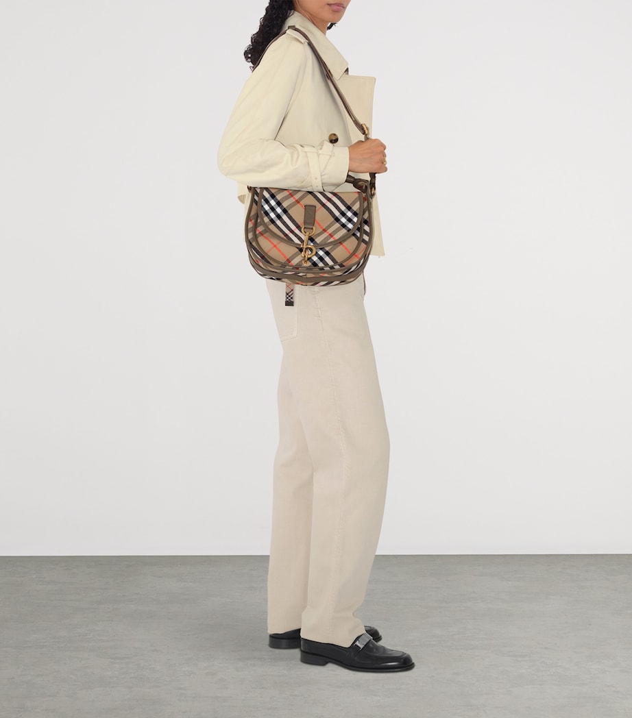 Burberry Beige Small Canvas Check B Clip Messenger Bag