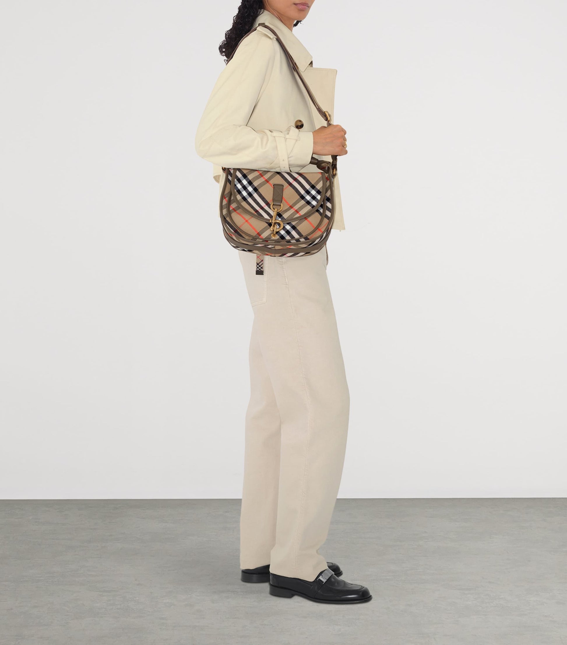 Burberry Small Canvas Check B Clip Messenger Bag