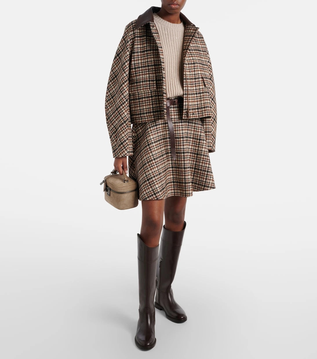 Brunello Cucinelli - Houndstooth wool and alpaca-blend miniskirt