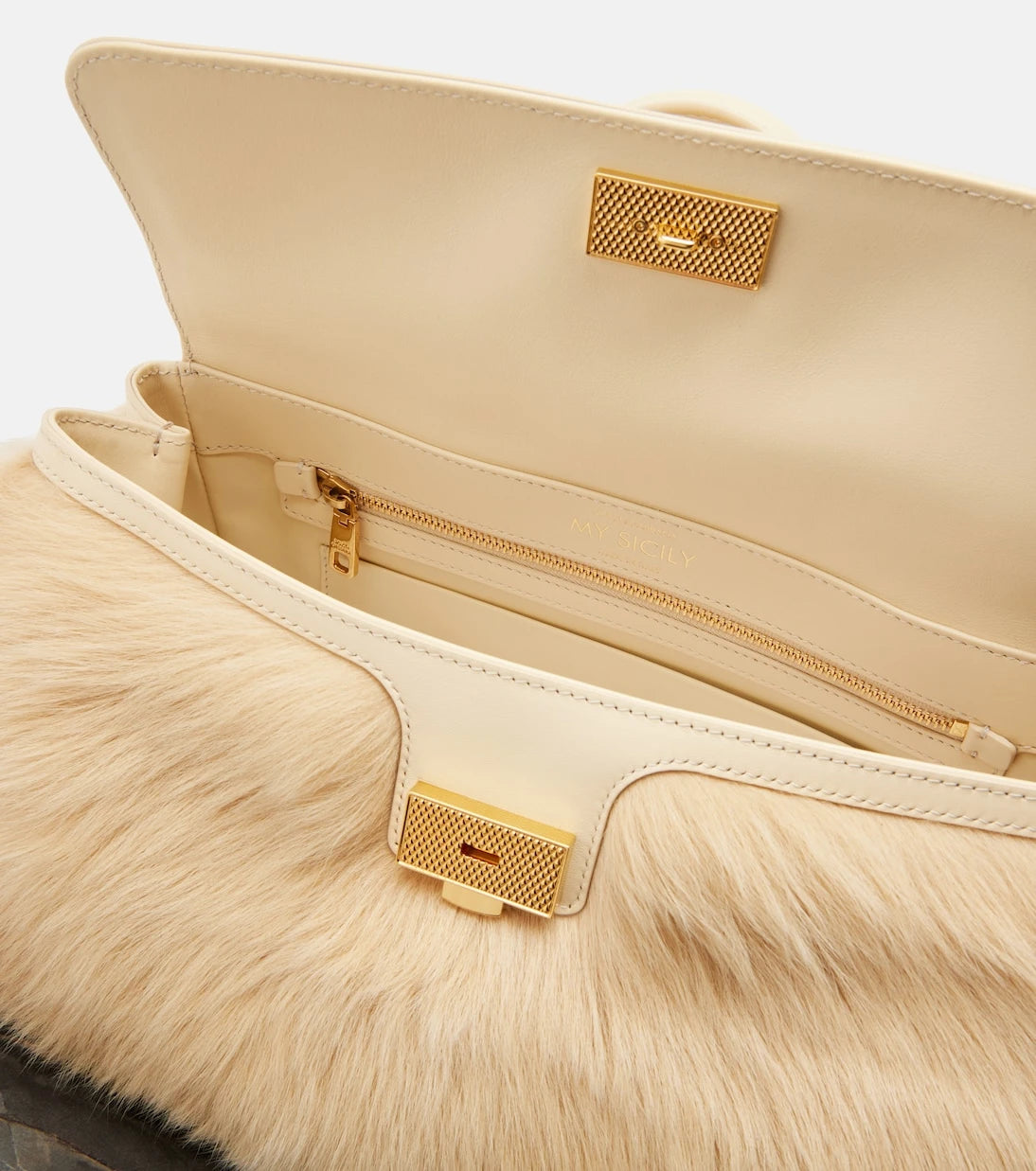 Dolce&Gabbana - Sicily Large leather and shearling top-handle bag