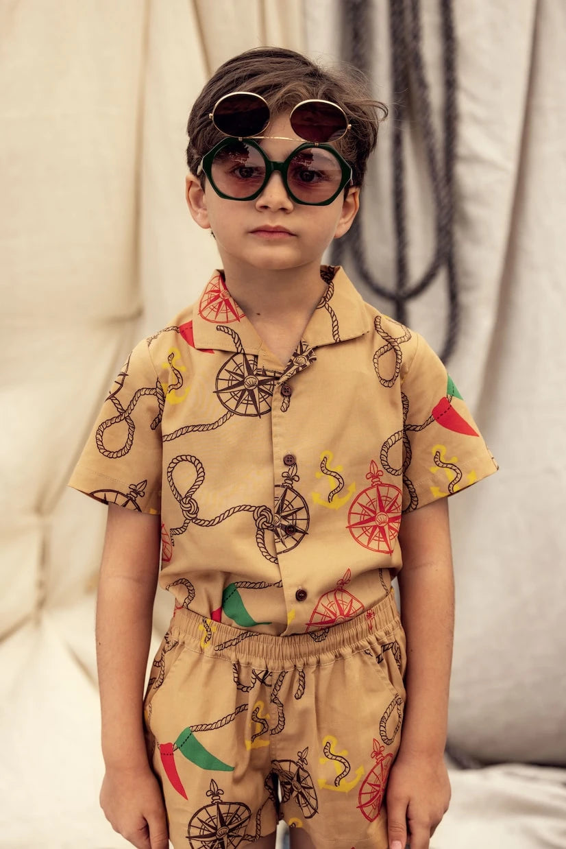 Mini Rodini - شورت من قطن التويل بتصميم بحري
