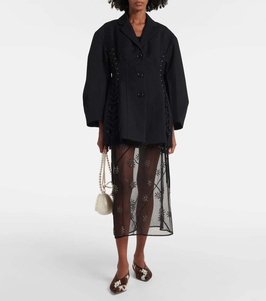 Simone Rocha - أحذية باليه من جلد عجل مبطن ومزخرف