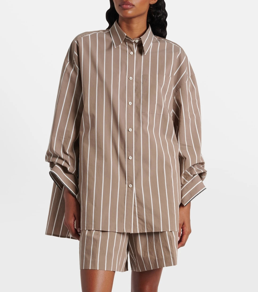 Brunello Cucinelli - Monili striped cotton-blend poplin shirt