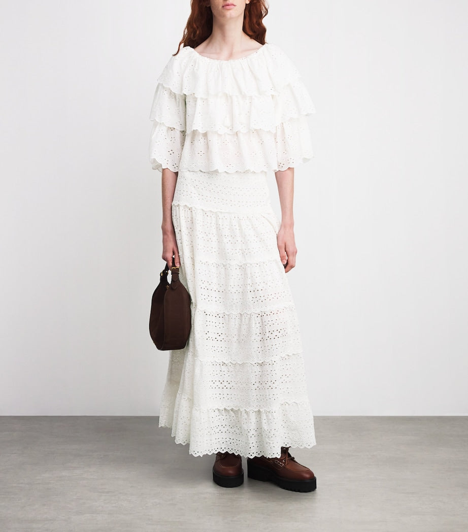 Ivory Cotton Ripeka Maxi Skirt