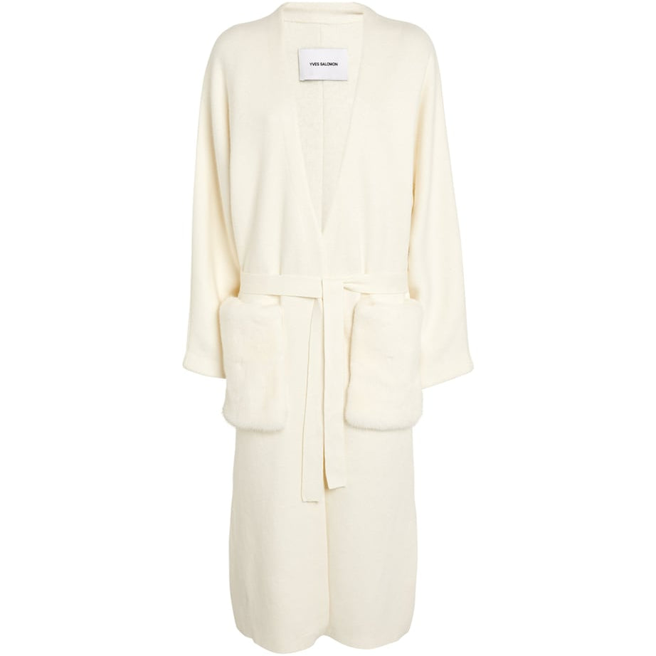 Yves Salomon Beige Mink-Pocket Wrap-Around Coat