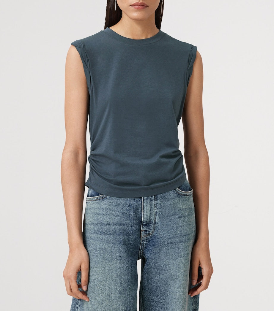 AllSaints Blue Ruched West Tank Top