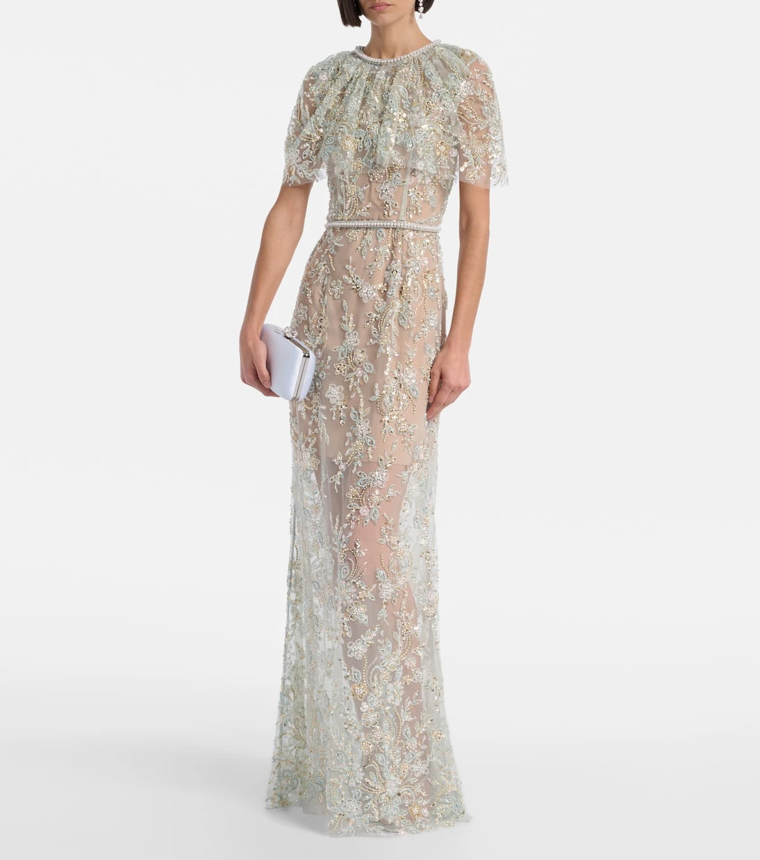 Self-Portrait - Embellished caped maxi dress