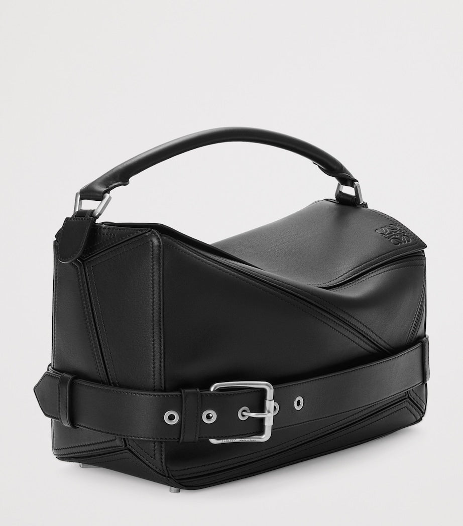 Large Leather Puzzle Biker Top-Handle Bag