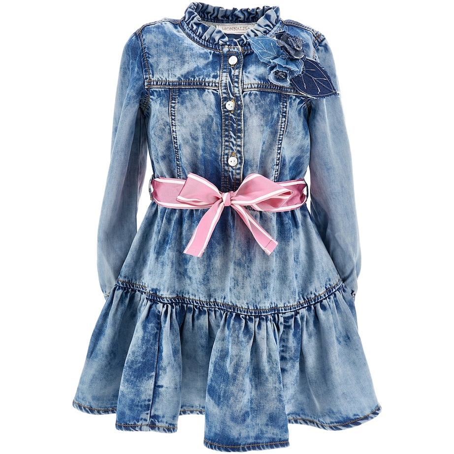 Denim Bow Belt Dress (2-12 Years) BLU STONE DENIM