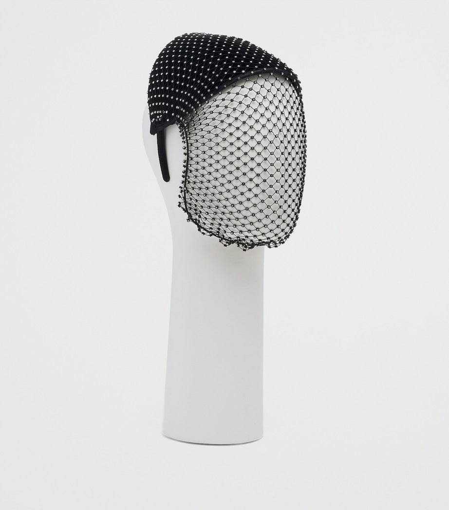 Black Embellished Mesh Fascinator Hat