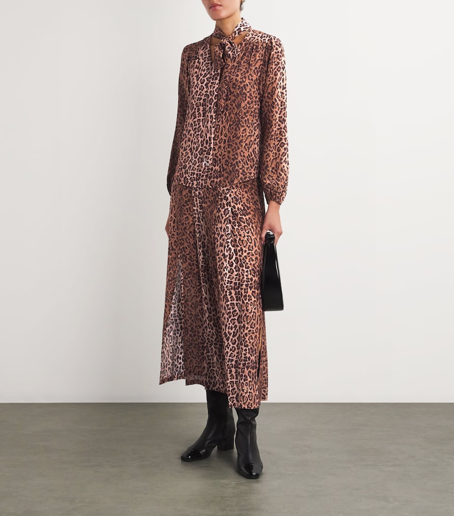 Rixo Brown Silk Moss Pussybow Blouse