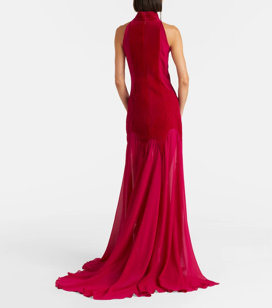 McQueen - Velvet-trimmed silk georgette gown