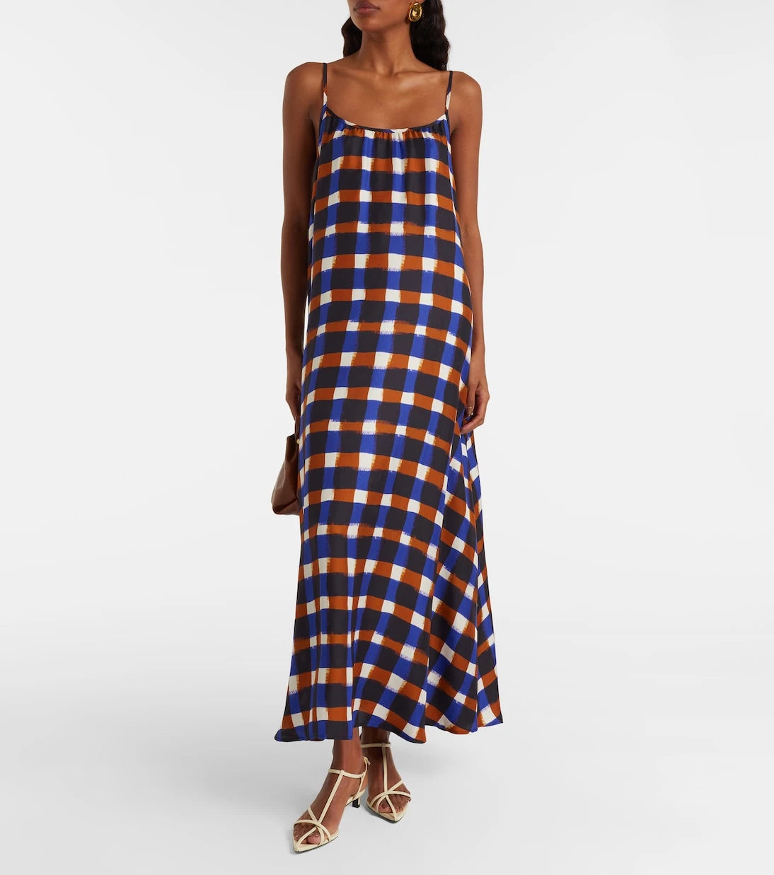 Asceno - Napoli checked silk twill maxi dress