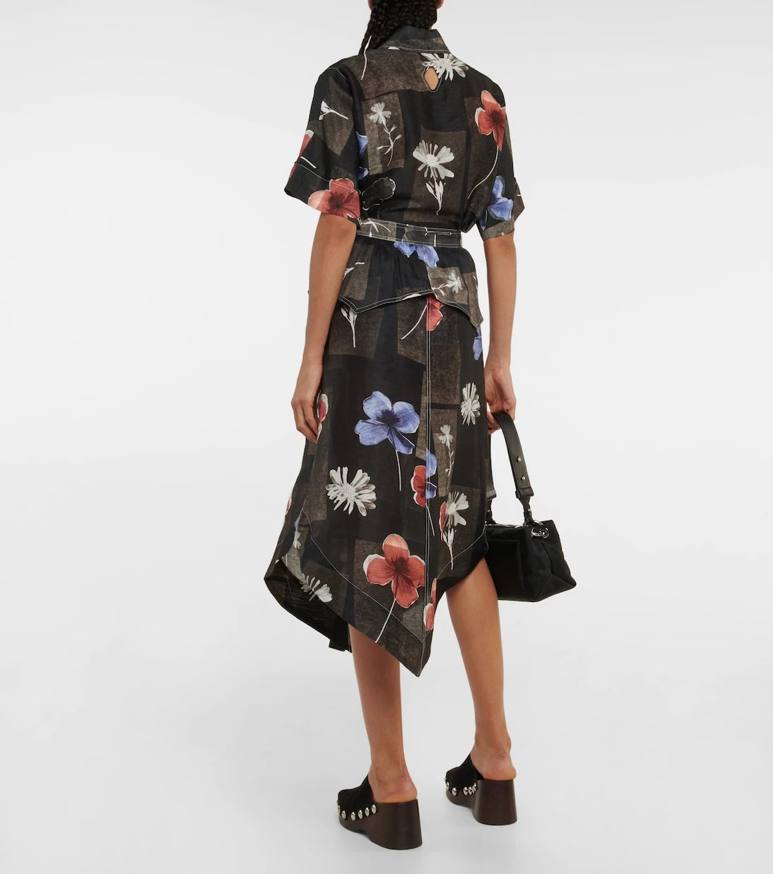 Ganni - Floral silk and linen midi skirt