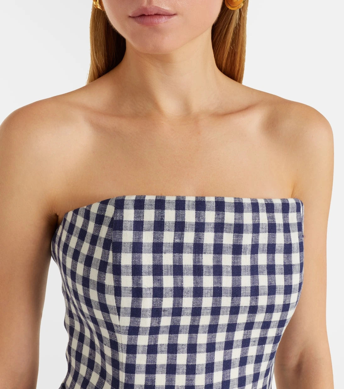 Posse - Romeo gingham strapless linen maxi dress