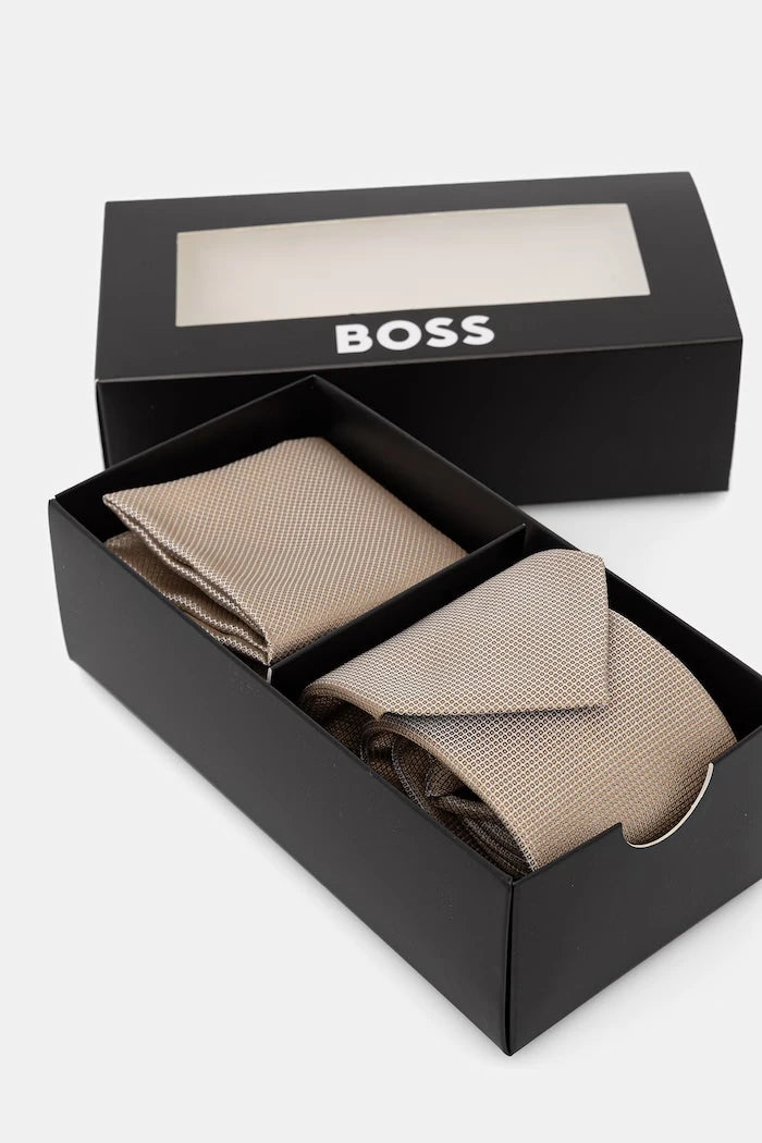 BOSS ipekli erkek kravat ve cep mendili seti H-SET