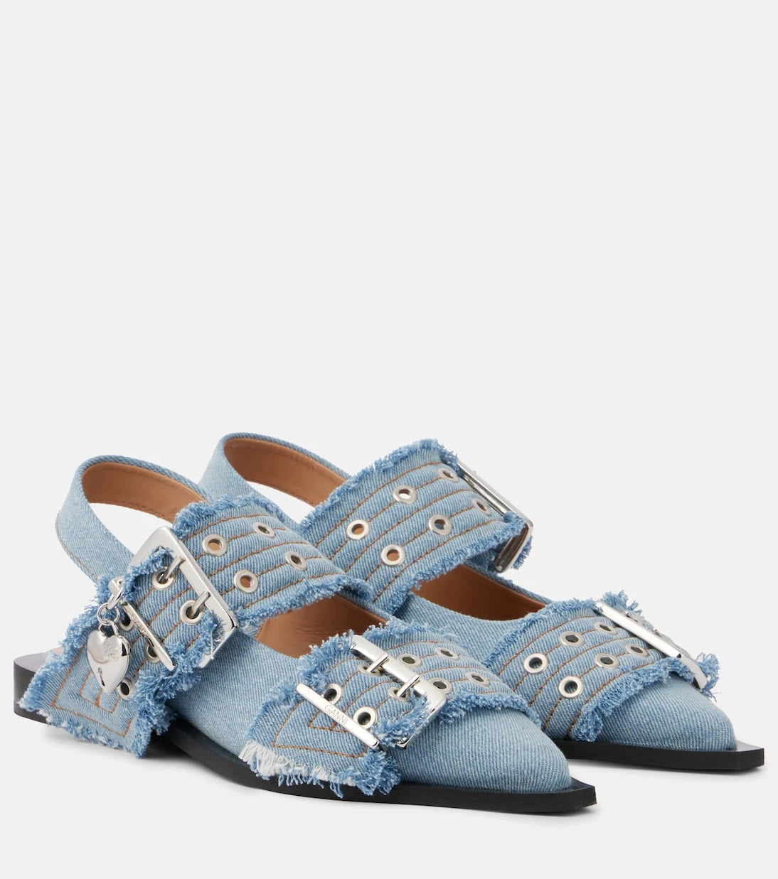 Ganni - Feminine Buckle denim ballet flats