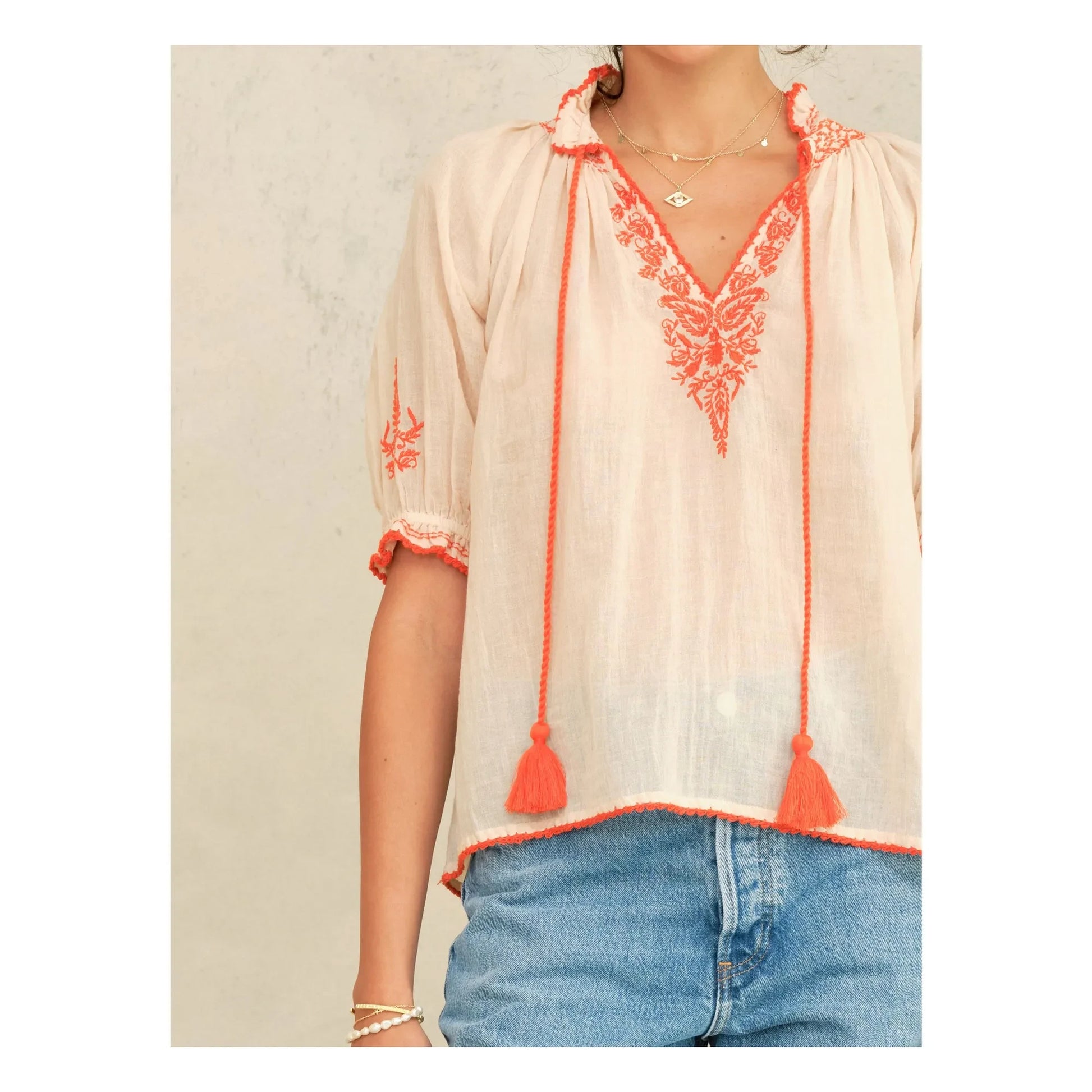 M.A.B.E. - Talia Cotton blouse | Corail Orange