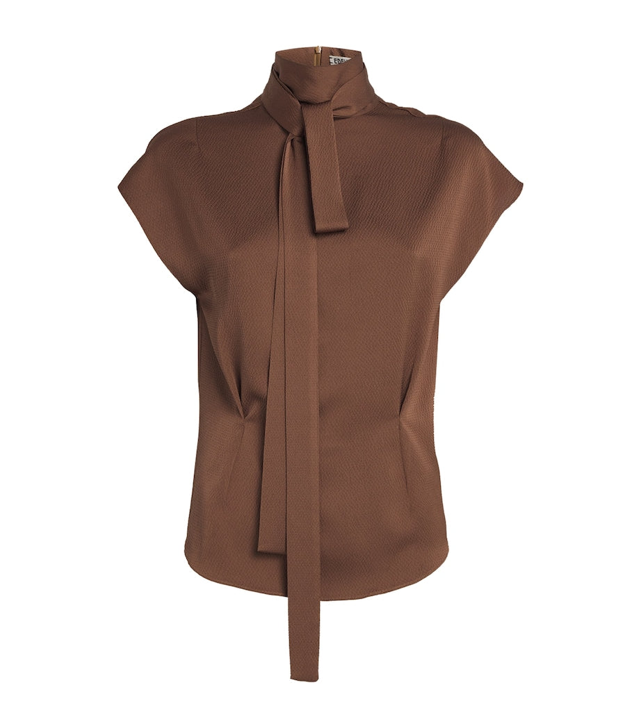 Edeline Lee Brown Charmeuse Tied Blouse